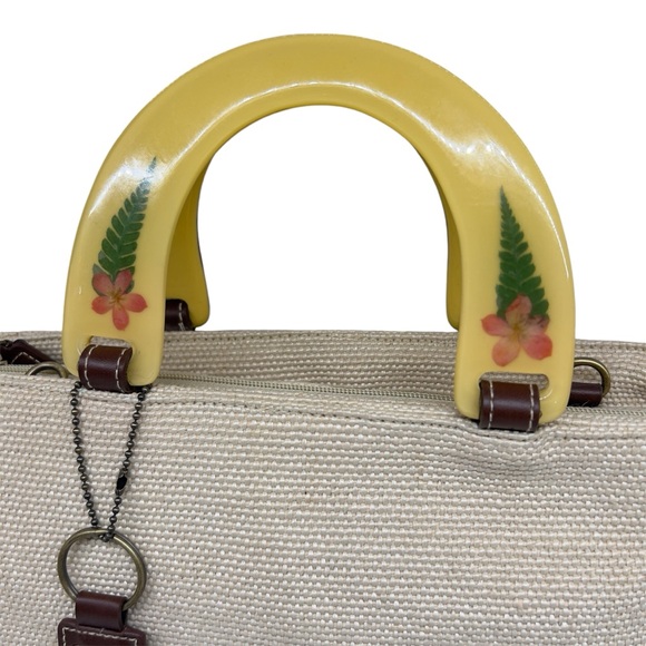 Vintage 90s Relic by Fossil Cream Woven Straw Purse w Dried Flower Resin Handles - Picture 10 of 15